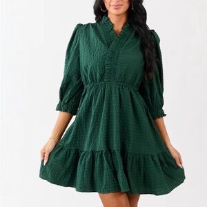 Umgee Emerald Green Tiered V-Neck Mini Dress